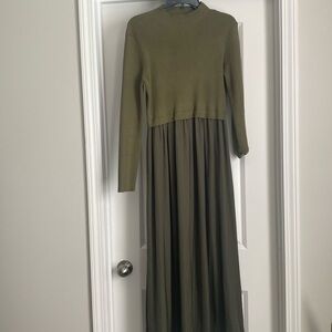 Womes Mock Turtleneck Long Sleeve Ribbed Knit Pullover Maxi Dress; Large